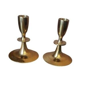 Vintage Dirilyte Candlestick Holders Gold tone Set 2 Bronze Alloy Heavy Weight